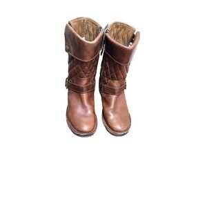 UGG Womens Brown Quilted Leather Mid-Calf Moto Buckle Boots Size 7